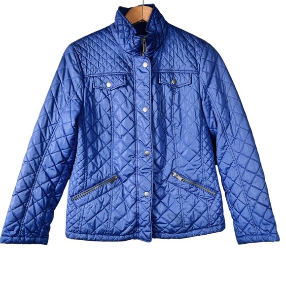 Blue Quilted Jacket Puffer Coat, Petite Medium, lightweight Fall - Picture 1 of 10